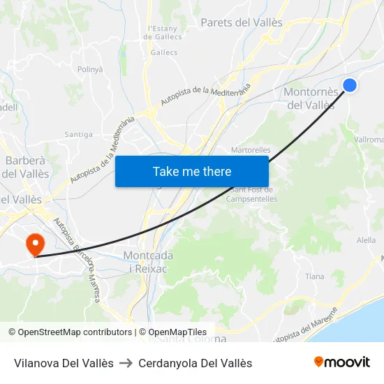 Vilanova Del Vallès to Cerdanyola Del Vallès map