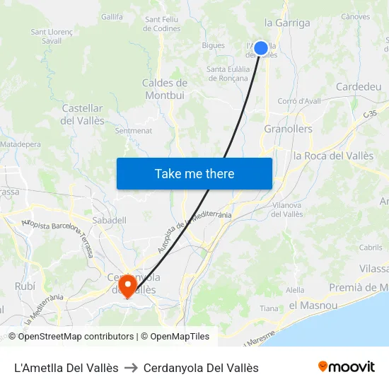 L'Ametlla Del Vallès to Cerdanyola Del Vallès map
