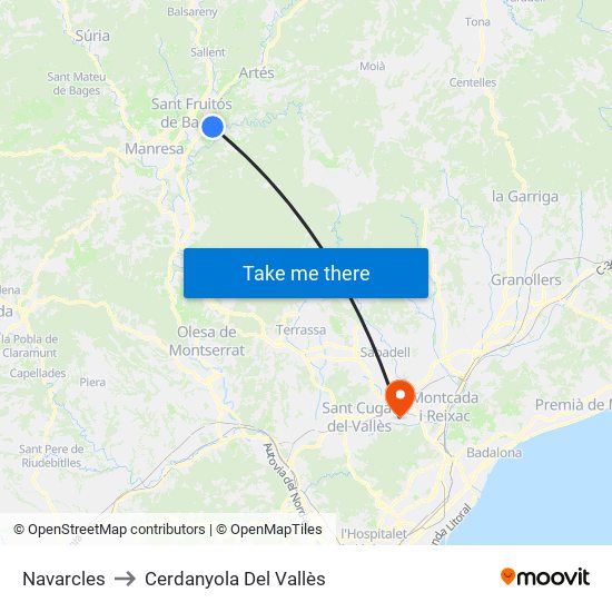 Navarcles to Cerdanyola Del Vallès map
