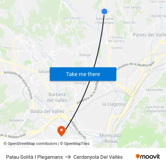 Palau-Solità I Plegamans to Cerdanyola Del Vallès map