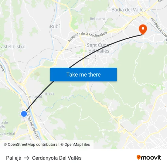 Pallejà to Cerdanyola Del Vallès map