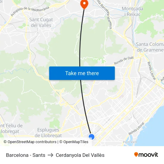 Barcelona - Sants to Cerdanyola Del Vallès map