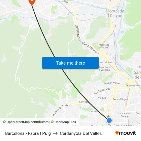 Barcelona - Fabra I Puig to Cerdanyola Del Vallès map