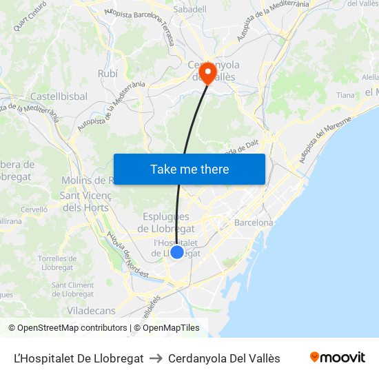 L’Hospitalet De Llobregat to Cerdanyola Del Vallès map