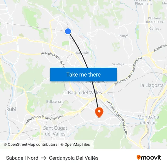 Sabadell Nord to Cerdanyola Del Vallès map