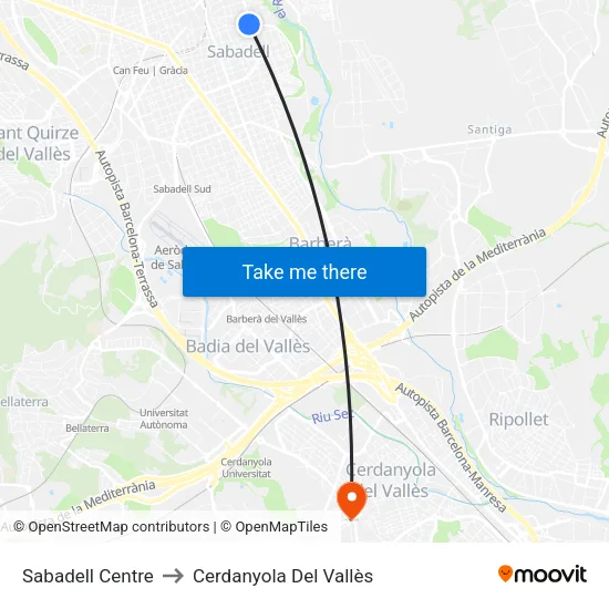 Sabadell Centre to Cerdanyola Del Vallès map