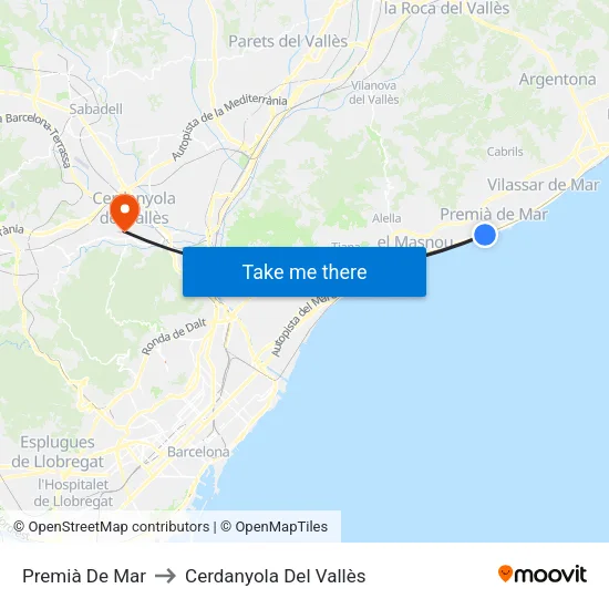 Premià De Mar to Cerdanyola Del Vallès map