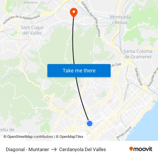 Diagonal - Muntaner to Cerdanyola Del Vallès map