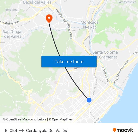 El Clot to Cerdanyola Del Vallès map