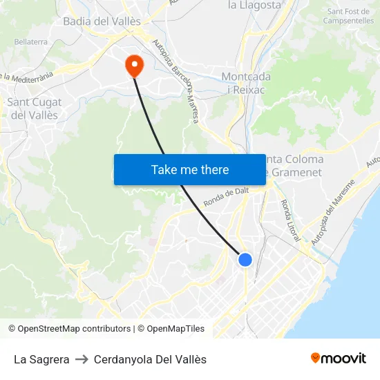 La Sagrera to Cerdanyola Del Vallès map