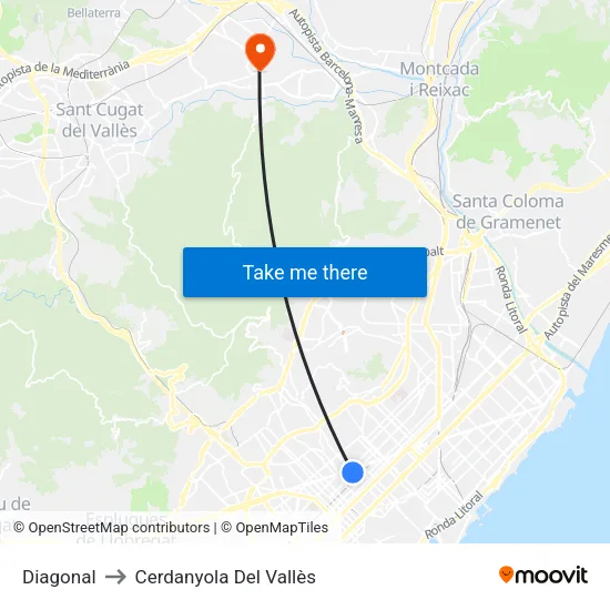 Diagonal to Cerdanyola Del Vallès map