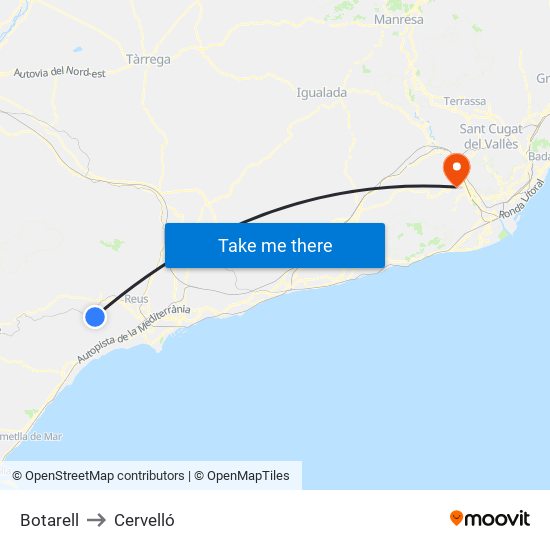 Botarell to Cervelló map