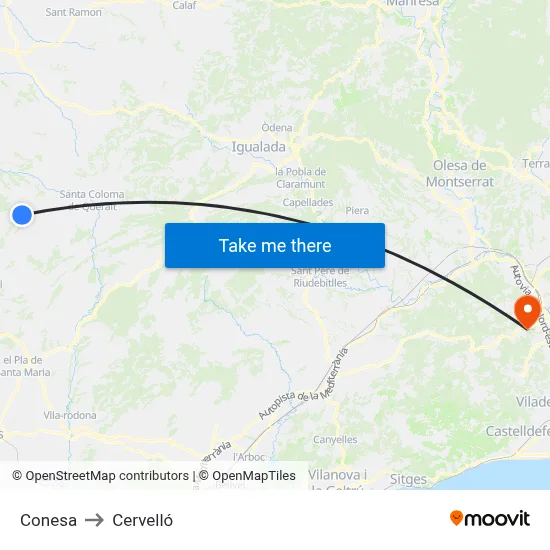 Conesa to Cervelló map