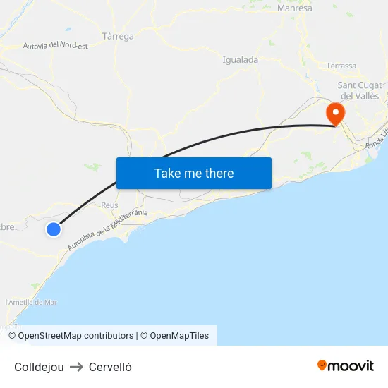 Colldejou to Cervelló map