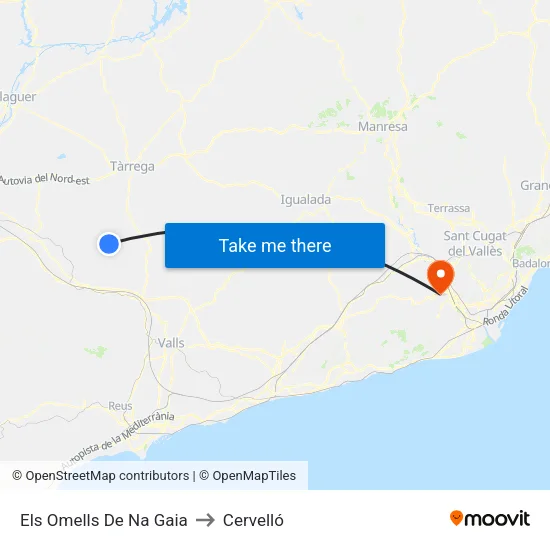 Els Omells De Na Gaia to Cervelló map