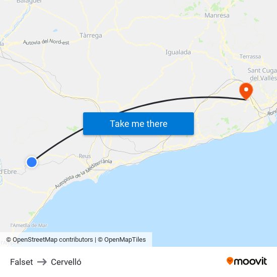 Falset to Cervelló map