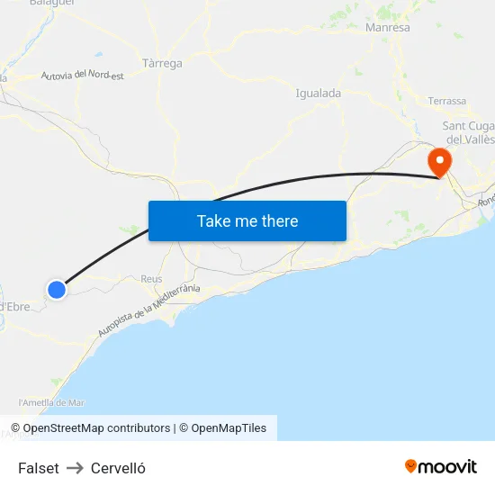 Falset to Cervelló map