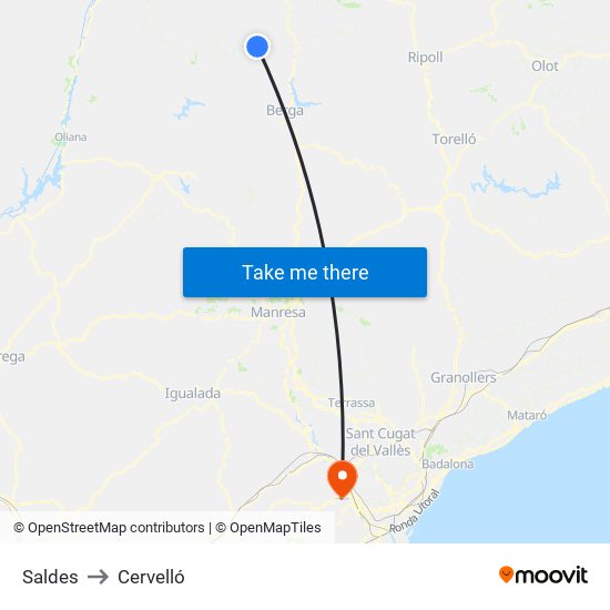 Saldes to Cervelló map
