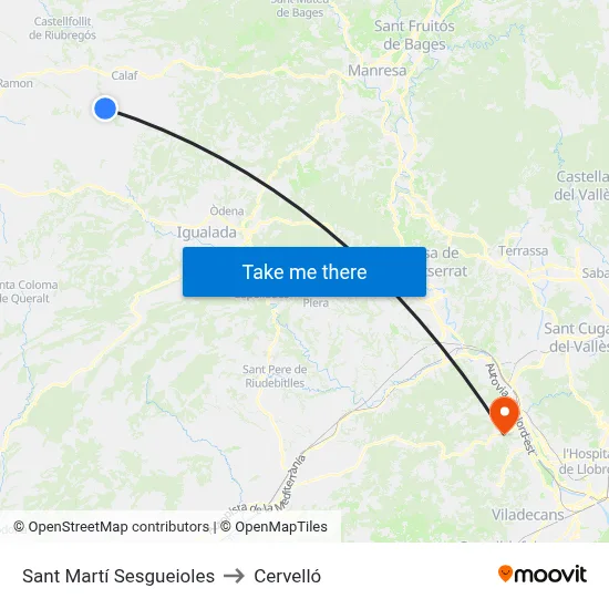 Sant Martí Sesgueioles to Cervelló map