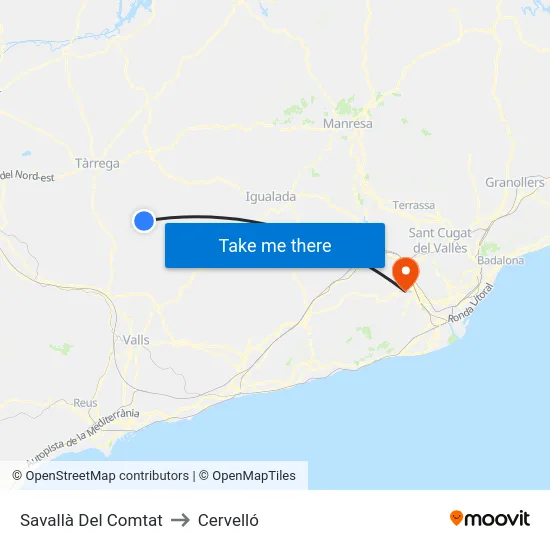 Savallà Del Comtat to Cervelló map