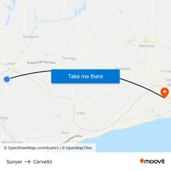 Sunyer to Cervelló map