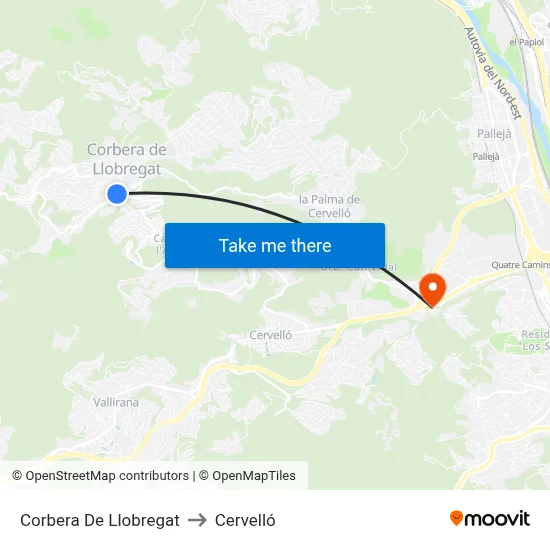 Corbera De Llobregat to Cervelló map