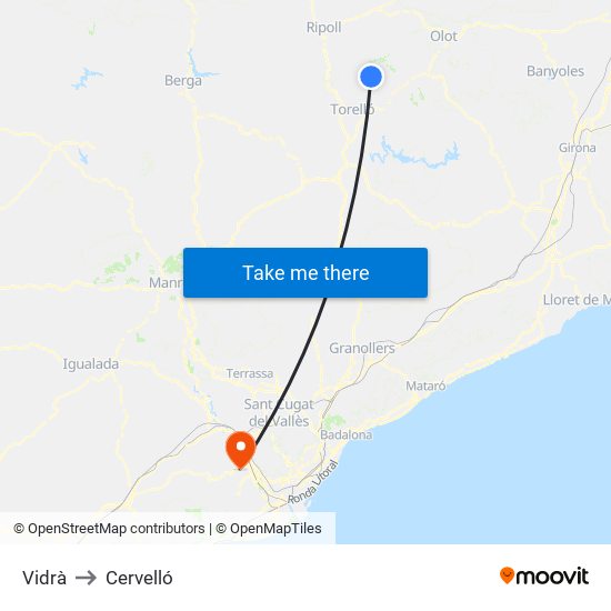 Vidrà to Cervelló map