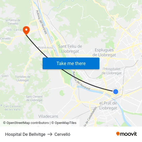 Hospital De Bellvitge to Cervelló map