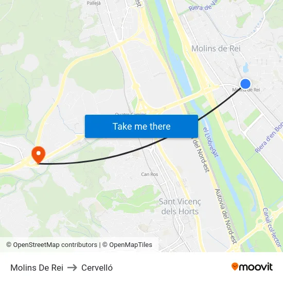 Molins De Rei to Cervelló map