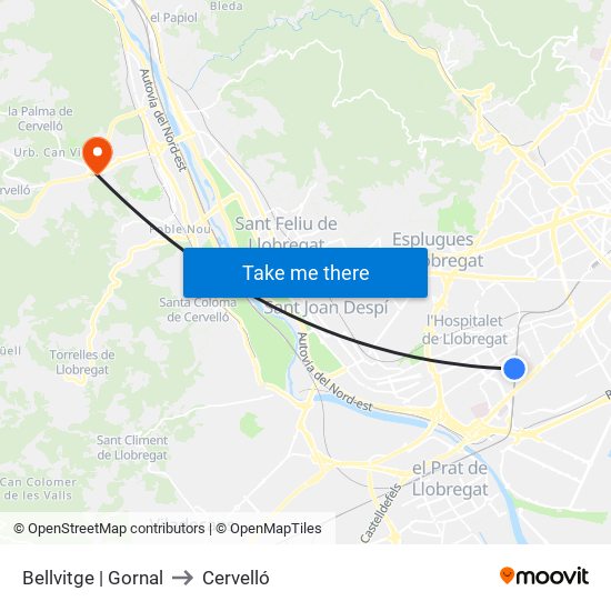 Bellvitge | Gornal to Cervelló map