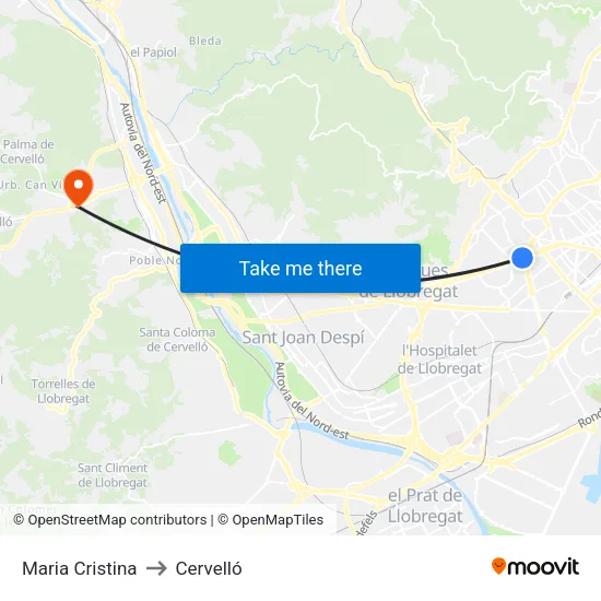 Maria Cristina to Cervelló map