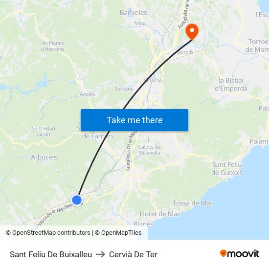 Sant Feliu De Buixalleu to Cervià De Ter map