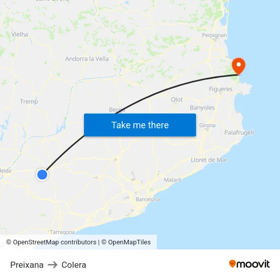 Preixana to Colera map