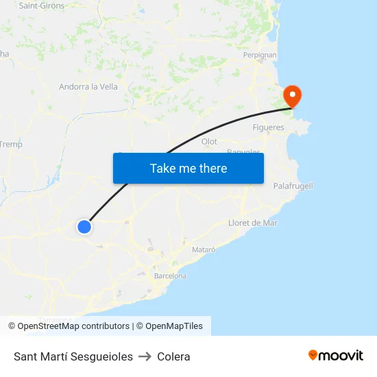 Sant Martí Sesgueioles to Colera map