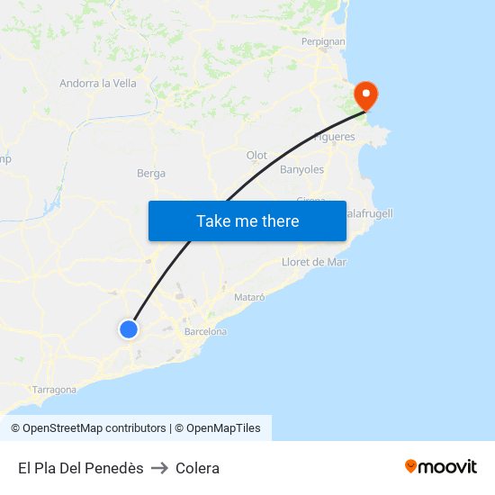 El Pla Del Penedès to Colera map