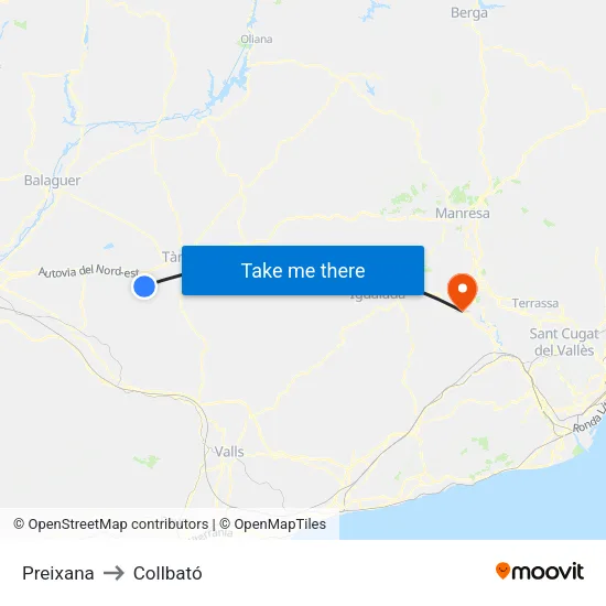 Preixana to Collbató map
