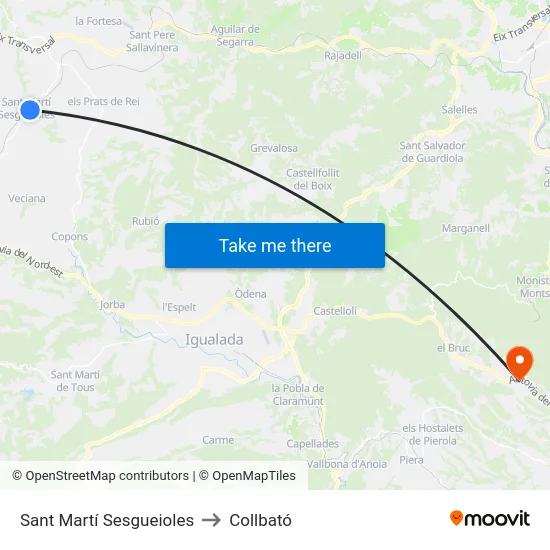 Sant Martí Sesgueioles to Collbató map