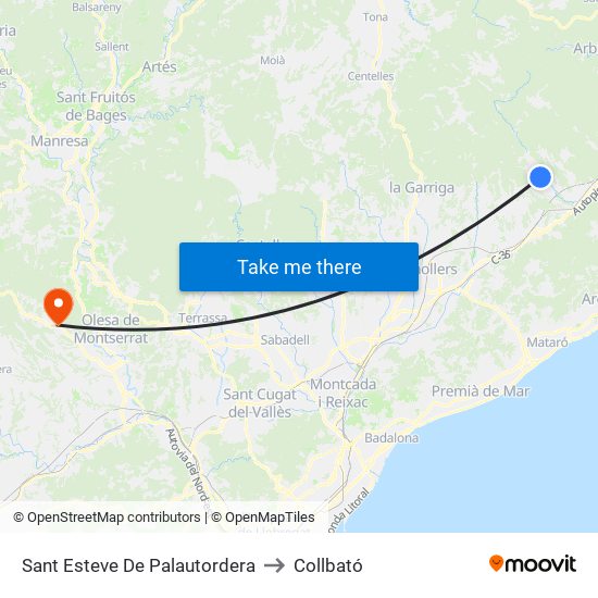 Sant Esteve De Palautordera to Collbató map