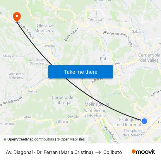Av. Diagonal - Dr. Ferran (Maria Cristina) to Collbató map
