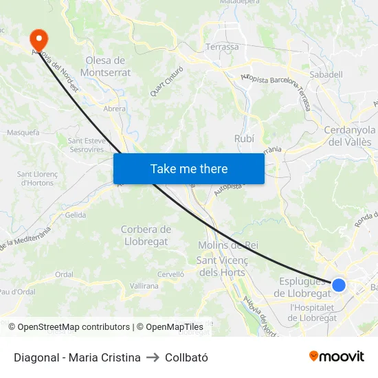Diagonal - Maria Cristina to Collbató map