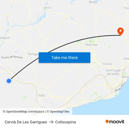 Cervià De Les Garrigues to Collsuspina map