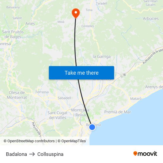 Badalona to Collsuspina map