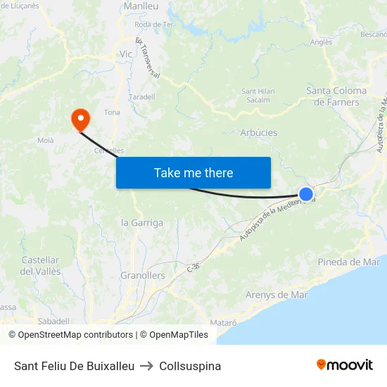 Sant Feliu De Buixalleu to Collsuspina map