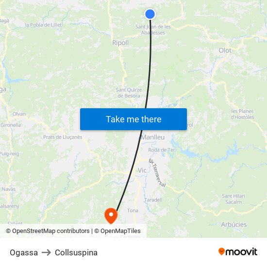 Ogassa to Collsuspina map