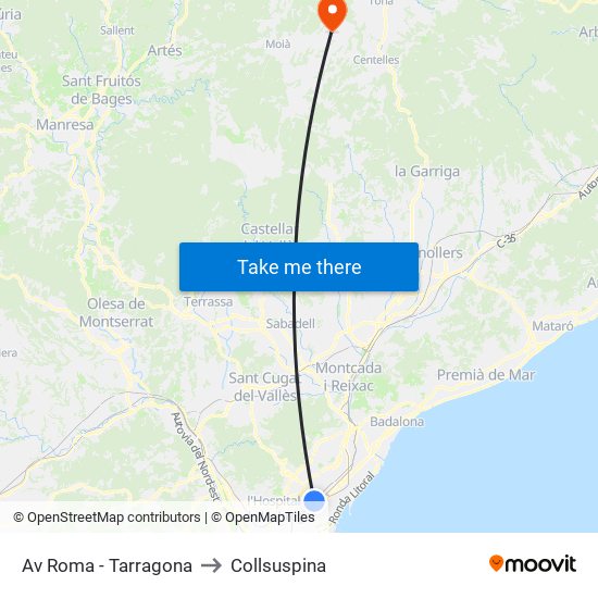 Av Roma - Tarragona to Collsuspina map