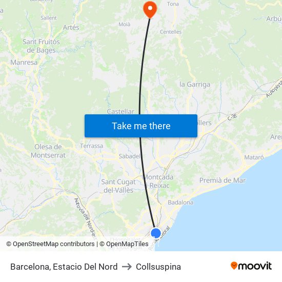 Barcelona, Estacio Del Nord to Collsuspina map