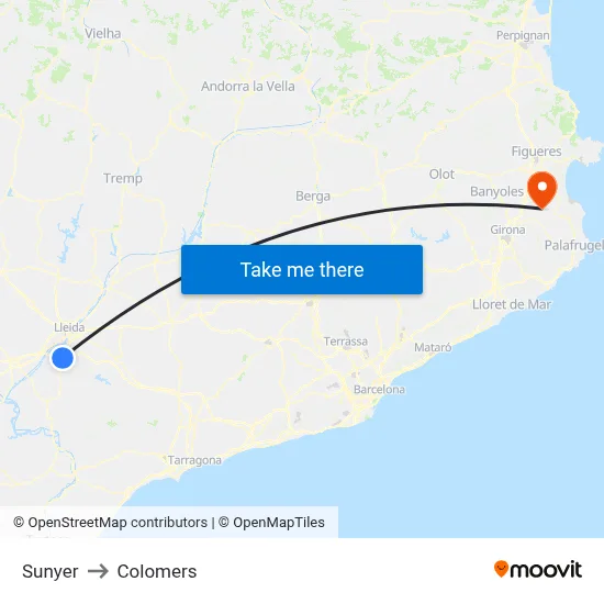 Sunyer to Colomers map