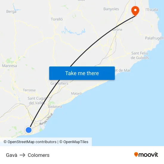 Gavà to Colomers map