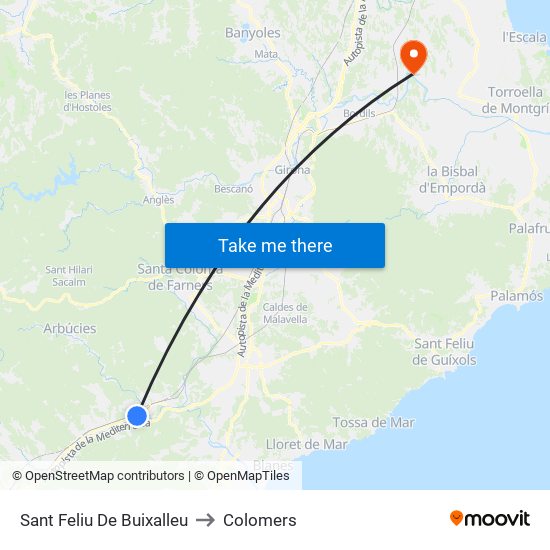 Sant Feliu De Buixalleu to Colomers map