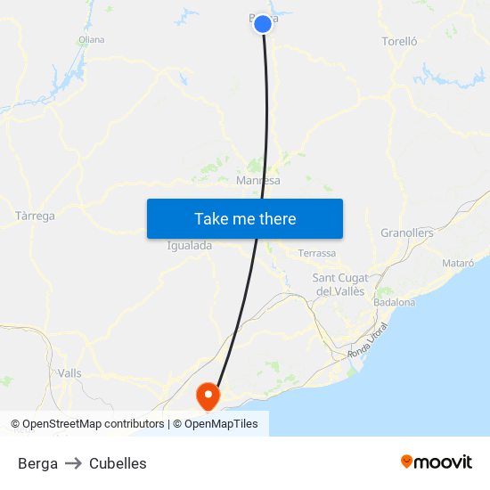 Berga to Cubelles map